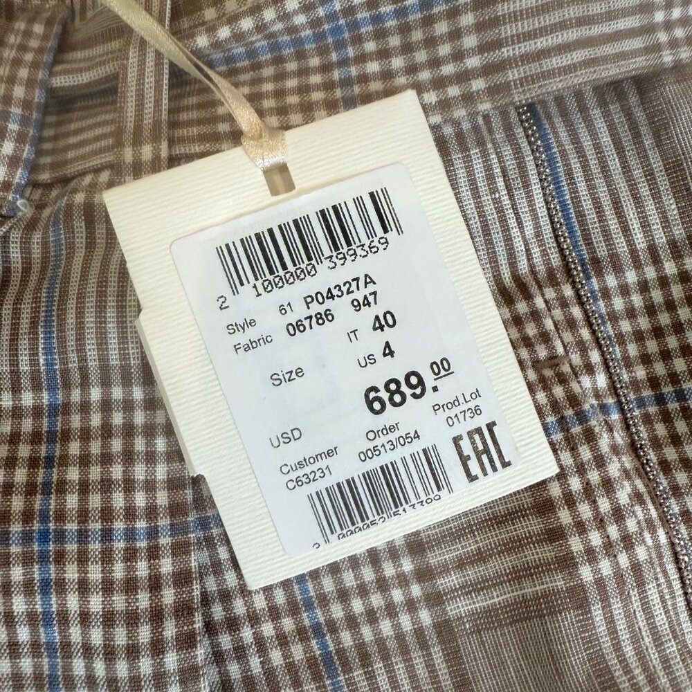 Peserico -- brand new, never worn, plaid pants with signature silver accent